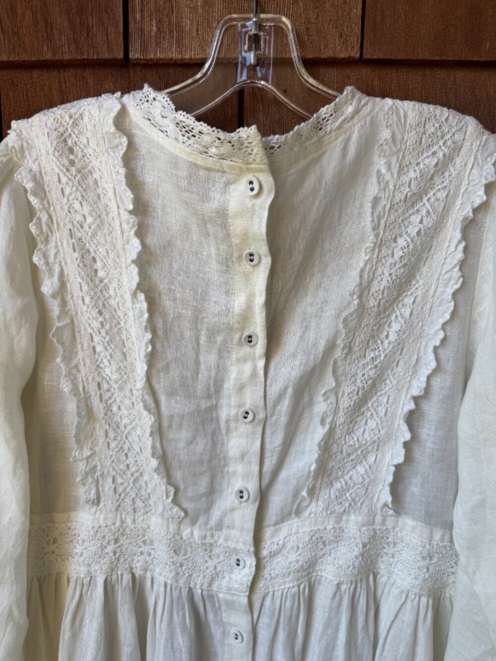 Vintage Romantic Edwardian White Linen and Lace Midi Dress in Women's Large - Picture 8 of 12